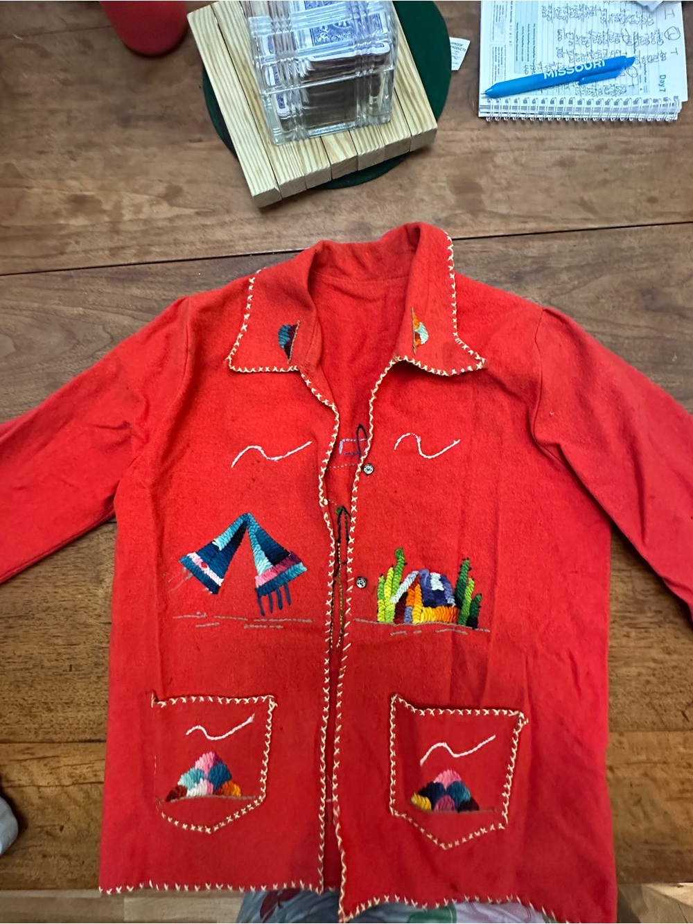 Embroidered Red Button-Up Cardigan Jacket